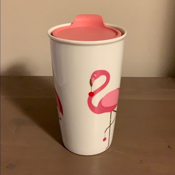 David’s Tea Pink and White Flamingo Ceramic To-Go Cup - Picture 4 of 7